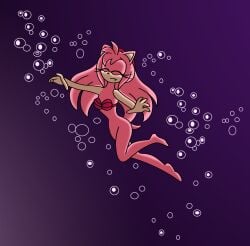 1girls after_transformation amy_rose anita-ermine ariel ariel_(cosplay) asphyxiation barefoot bottomless bra bubbles cave cosplay crossover crossover_cosplay disney drowning feet female freediving hedgehog parody peril sega shell shell_bra solo sonic_(series) sonic_the_hedgehog_(series) the_little_mermaid underwater underwater_peril water