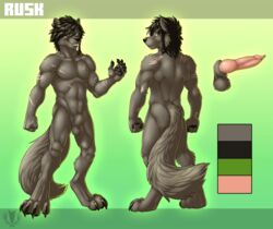 braided_hair canine green_eyes hair mammal model_sheet nude penis rusk_wolfe scar vallhund wolf