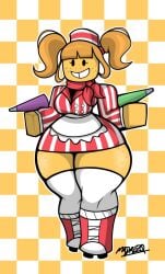 1girls 2d 2d_(artwork) 2d_artwork apron big_breasts big_thighs blocky_body chef_(rabbids:_takeover) clothed digital digital_art digital_drawing_(artwork) digital_media digital_media_(artwork) digital_painting_(artwork) dimples double_ponytail female female_only fully_clothed high_resolution highres icing_bag large_breasts large_thighs mrdrezq official_alternate_costume rabbids:_takeover roblox roblox_game robloxian roller_skates scarf skirt small_breasts smile solo thick_thighs thighhighs thighs waist_apron waitress waitress_chef_(rabbids:_takeover) waitress_outfit waitress_uniform yellow_body yellow_skin