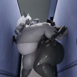 anthro anthro_on_anthro bathroom bathroom_stall changed_(video_game) dumptruck_ass frottage frotting gay huge_ass huge_cock hyper_penis male/male one_leg_up puro_(changed) rubbing_penis shorter_than_10_seconds syntaxerror3h tagme thick_ass thick_thighs video