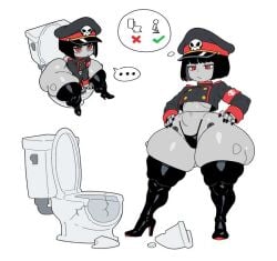 armband authoritarian big_butt big_hips bingbingzi black_boots black_hair black_panties blunt_bangs boots bottom_heavy bottom_heavy_female broken_seat broken_toilet bubble_ass bubble_butt chengchezhiice child_bearing_hips cropped_jacket curvy expressionless female female_robot flat_chest g-string gigantic_thighs gloves grey_body heavy_ass high_heel_boots high_heels hourglass_figure huge_hips huge_thighs large_hips large_thighs latex_boots legwear machine massive_ass midriff military military_hat military_uniform navel panties peaked_cap revealing_clothes robot robot_commander_(bingbingzi) robot_girl robot_symbol sexy short short_hair shortstack sitting skimpy skimpy_outfit slim_waist small_breasts stoic string_panties thick_thighs thigh_boots thighhigh_boots thighs thighs_bigger_than_head thinking thunder_thighs tight_clothes toilet uniform voluptuous voluptuous_female wide_hips