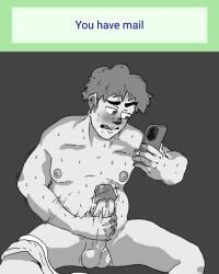 1boy black_and_white drawingmenace fat_ass fat_male fatty gay jacking_off male masturbation sweating yaoi