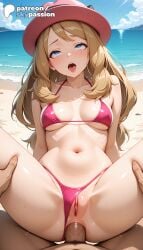 1boy 1girls 2026 ai_assisted ai_generated anime artist_name beach bikini blue_eyes blue_sky breasts bust clothing_aside cloud cock dick explicit female_genitalia genitals hi_res high_quality high_resolution highres legs_apart long_hair love_making navel nintendo open_mouth outdoors patreon patreon_username penetration penis pokemon pokemon_xy pussy sand serena_(pokemon) serena_(pokemon_games) sex sexual_intercourse shore sky skypassion solo_focus spread_legs stable_diffusion straight swimsuit uncensored uncensored_pussy uncensored_vagina water watermark
