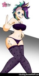 1girls 2017 artist_name blue_eyes bra clouddg cutie_mark deviantart_username ear_piercing female female_focus female_only fishnet_thighhighs fishnets green_hair horns_gesture knees_together_feet_apart lipstick medium_breasts midriff mohawk my_little_pony my_little_pony_equestria_girls my_little_pony_friendship_is_magic navel navel_piercing panties punk purple_hair purple_lipstick raripunk rarity_(eg) rarity_(mlp) sfw solo solo_female solo_focus three-tone_hair yellow_hair