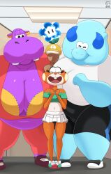 anthro big_breasts bull bulrush_(mario) cheeks hippopotamid hoppo_(mario) jessesmash32 mario_(series) nintendo overweight skedaddler_(mario) slim_female super_mario_bros._wonder wide_hips wonder_flower