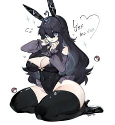 1girls @_@ absurdres ahoge animal_ears bare_hips bare_shoulders big_butt black_hair black_thighhighs bottom_heavy breasts bunny_ears bunnysuit cleavage embarrassed fake_animal_ears fake_tail fat_ass fat_hips female gluteal_fold hex_maniac hex_maniac_(pokemon) hex_maniac_(pokemon_xy) high_heels highres large_ass large_breasts large_butt large_hips long_hair looking_at_viewer messy_hair navel nintendo playboy_bunny plump_ass plump_breasts plump_thighs poke_ball_symbol pokemon pokemon_xy purple_eyes rabbit_ears rabbit_tail tail thick_ass thick_butt thick_hips thick_thighs thighhighs thighs togetoge wide_hips