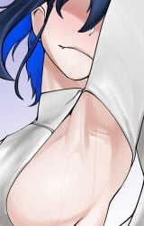 1girls arm_up armpit armpit_fetish armpits blue_hair breasts brothbowl faceless_female fangs female female_only hololive hololive_english hololive_english_-council- hololive_english_-promise- ouro_kronii sideboob solo two-tone_hair virtual_youtuber