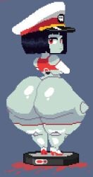 authoritarian big_butt big_hips black_hair blood blunt_bangs bodysuit boots bottom_heavy bottom_heavy_female bubble_ass bubble_butt child_bearing_hips curvy expressionless female female_robot flat_chest g-string gigantic_thighs gloves grey_body high_heel_boots high_heels hourglass_figure huge_hips huge_thighs large_hips large_thighs latex_boots legwear looking_at_viewer looking_back machine massive_ass midriff military military_hat military_uniform navel panties peaked_cap pixel_art red_bodysuit red_panties revealing_clothes robot robot_commander_(bingbingzi) robot_girl roomba sexy short short_hair shortstack skimpy skimpy_outfit slim_waist small_breasts stoic string_panties thick_thighs thigh_boots thighhigh_boots thighs thighs_bigger_than_head thunder_thighs tight_clothes uniform voluptuous voluptuous_female white_boots wide_hips
