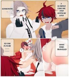 1girls 2boys alternate_version_available aotsuki_eito cowgirl_position eito_aotsuki female kissing kissing_while_penetrated male mrs._sumino pyroafternite straight straight_sex sumino_takumi the_hundred_line_-last_defense_academy- vaginal_penetration vaginal_sex