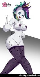 1girls 2017 artist_name blue_eyes bottomless breasts clouddg cutie_mark deviantart_username ear_piercing female female_focus female_only fishnet_thighhighs fishnets green_hair happy horns_gesture knees_together knees_together_feet_apart lipstick medium midriff mohawk my_little_pony my_little_pony_equestria_girls my_little_pony_friendship_is_magic naked naked_female navel navel_piercing nipple_piercing nipples nude nude_female pinup punk purple_hair purple_lipstick pussy raripunk rarity_(eg) rarity_(mlp) solo solo_female solo_focus three-tone_hair topless topless_female vagina white_body white_skin wink yellow_hair