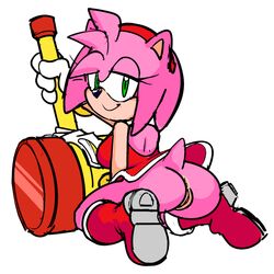 amy_rose anthro female female_only furry half-closed_eyes hammer hedgehog holding_weapon looking_at_viewer mammal piko_piko_hammer presenting presenting_anus presenting_pussy sega simple_background sonic_(series) watatanza watatanza_(pixiv) white_background