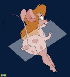 2016 anthro anthrofied ass breasts chip_'n_dale_rescue_rangers disney female gadget_hackwrench glass looking_back mammal microscope_slide mouse nipples nude on_glass opus0987_(artist) pussy rodent sideboob simple_background solo