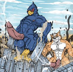 avian bird building canine city cum destruction falco_lombardi feet fox fox_mccloud grilder123 macro male male_only mammal nintendo penis star_fox video_games