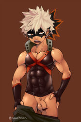 1boy abs balls blonde_hair flaccid katsuki_bakugou looking_at_viewer male_only mask muscle my_hero_academia pecs penis solo tagme torakichi_(ebitendon) undressing