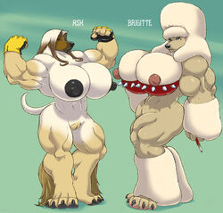 abs afghan anthro breasts canine cigarette cigarette_holder clothing female flexing gideon hair huge_breasts mammal muscular nipples poodle simple_background