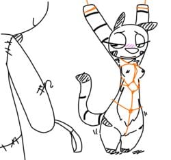 armpits blush bondage bound breasts feline female lagomorph male mammal mr._bun-bun ms._tiger nipples plushie pussy rabbit riding_crop rope rope_bondage rope_harness smile the_weaver tiger toybox_pals whip