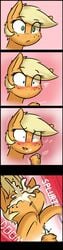 applejack_(mlp) blonde_hair blush captainpudgemuffin cum cum_on_face cumshot duo earth_pony equine female feral freckles friendship_is_magic green_eyes hair horse male mammal my_little_pony open_mouth orgasm penis pony precum pudgeruffian raised_eyebrows text vein