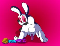 2016 all_fours animal_genitalia animal_penis anus balls big_ears bunnicula bunnicula_(character) fangs lagomorph looking_at_viewer male male_only mammal nuttyporntastic penis presenting rabbit simple_background solo vampire