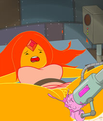 2013 adventure_time anal anal_sex anus big_breasts bottomless breasts cartoon_network clothed clothing english_text female flame_princess fucking_machine machine penetration pussy quasi99 rape restrained sex_machine text vaginal_penetration