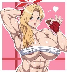 1girls abs akemi_(blue_archive) areola_slip areolae big_breasts blue_archive bodybuilder breasts breasts_covered buggycart covered_nipples dark_areola erect_nipples female muscular muscular_abs muscular_arms muscular_female redbacon seven_prisoners_(blue_archive) valentine valentine's_day wrapped_breasts wraps