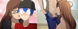 1boy 1boy1girl 1girls 2koma balls ballsack beanie bigger_female blowjob blue_hair blue_hair_male blue_pants blush breasts breasts_out brown_hair brown_hair_female camper34 commission commission_art commissioner_upload deepthroat dominant_male dy14n_mk2 exposed_breasts eyes_rolling_back fellatio glasses glasses_on_head human_female instant_loss instant_loss_2koma kiss_on_cheek kissing long_hair long_hair_female nipples oral oral_sex original original_character original_characters pants pants_down penis penis_in_mouth robot robot_boy robot_humanoid robot_on_human saliva sex shirtless_female shirtless_male short_hair short_hair_male small_dom_big_sub smaller_male submissive_female tagme topless two_panel_image