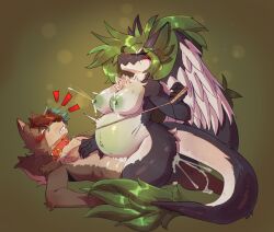 absurd_res anthro areola ass belly belly_blush big_belly big_breasts blush bodily_fluids body_blush breasts canid canine canis collar cum cum_from_mouth cum_in_mouth cum_in_vagina cum_inside digital_media_(artwork) dominant dominant_male dragon duo ejaculation erection female female_penetrated fur genital_fluids genitals goblin_booger_snort green_areola green_hair hi_res huge_breasts inflation lactating leash leash_pull leashed_collar looking_pleasured male male/female male_penetrating male_penetrating_female mammal milk mythological_creature mythological_scalie mythology naked navel nipples nude orgasm orgasm_face penetration penile penis pregnant pregnant_anthro pregnant_female pregnant_sex pussy rapid_pregnancy scalie scaredellipses sex simple_background smile submissive submissive_male tail vaginal_penetration wings wolf