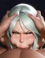 ai_generated blowjob breasts cd_projekt_red ciri completely_nude deepthroat fellatio female green_eyes head_grab jaarulz light-skinned_female light-skinned_male looking_at_viewer male mascara nude oral oral_sex penis saliva sucking_penis tears the_witcher_(series) the_witcher_3:_wild_hunt white_hair