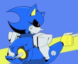 1girl cropped_af eyelashes female female_only gynoid metal_sonic metal_sonique mklancer00 pointing_at_another repost robot robot_girl