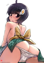 araragi_tsukihi ass back_view female monogatari_(series) panties panties_down solo topless white_panties