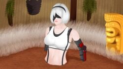 belly belly_button blindfold blindfolded blindfolded_female final_fantasy final_fantasy_vii nier:_automata quicksand short_hair sinking tifa_lockhart_(cosplay) tummy white_hair yorha_2b