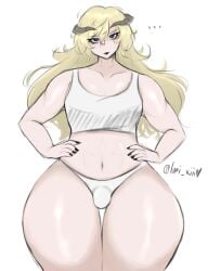 ... 1boy abs atlus black_lipstick black_nail_polish blonde_hair bulge clemar curly_hair curvaceous curvaceous_male eyelashes hands_on_hips horns long_hair louis_guiabern lumi_xiii male male_only metaphor:_refantazio nail_polish pale-skinned_male pale_skin panties sketch solo tank_top thick_thighs twink unimpressed white_background