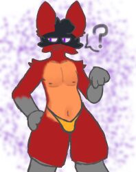 anthro canid canine canis chest_tuft clothed clothing digital_media_(artwork) fox fur grey_body grey_fur hi_res male mammal nipples orange_body orange_fur purple_eyes red_body red_fur slightly_chubby solo solo_focus tluckyl tuft underwear underwear_only yellow_clothing yellow_underwear