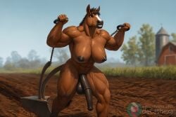 1futa abs ai_generated animal_ears animal_genitalia animal_penis anthro balls barn biceps big_balls big_breasts big_penis blurry_background breasts brown_eyes brown_fur brown_hair casual_nudity chains dark_nipples decathex depth_of_field farm field fur furry horse horse_penis horsecock horsecock_futanari labor muscles muscular muscular_anthro muscular_arms muscular_futanari muscular_thighs nipples nude outdoors penis plow pulling smile solo solo_futa subscribestar_username tail thick_thighs thighs toned tree watermark workout