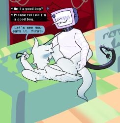 chubby collar cuntboy cuntboy/male deltarune eyeless furry good_boy leash leash_pull lepidopterran_(artist) oc_x_canon original_character original_characters plug_tail tenna tenna_(deltarune) tv_head