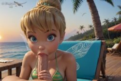 1boy ai_generated artist_name beach beach_chair bikini blonde_hair blue_eyes blue_sky blurry blurry_background breasts chair collarbone day disney erection eugenericai fairy fairy_wings fellatio female freckles green_bikini hair_bun hair_ornament handjob lips loli looking_at_viewer ocean oral outdoors palm_tree penis penis_grab peter_pan_(disney) pointy_ears pov pov_crotch pubic_hair single_hair_bun sky solo_focus straight striped_bikini striped_clothes sun swimsuit tinker_bell tree uncensored veins veiny_penis water wings