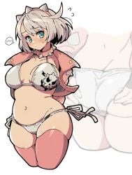 1girls ass belly blue_eyes blush bra breasts elphelt_valentine guilty_gear guilty_gear_strive light_skin solo_female tagme thick_thighs thighhighs tummy white_hair