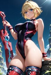 ai ai_generated blonde_female blonde_hair female gender_transformation genderswap_(mtf) highleg highleg_leotard looking_at_viewer monado rule_63 self_upload short_hair shulk_(xenoblade) skindentation stable_diffusion xenoblade_(series) xenoblade_chronicles