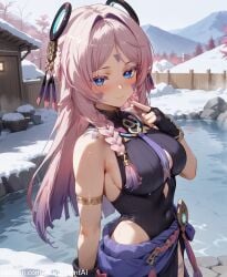 ai_generated akira_hentai breasts breasts_out citlali_(genshin_impact) genshin_impact https://x.com/akira_hentai_xai_assisted moonlightpanties_removed patreon patreon_reward pink_hair set shaman sunset tits_out undressing wet wet_body wet_skin