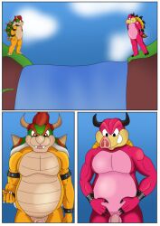 2boys animal_humanoid anthro bowser cascade ciel-wolf duo genitals humanoid hybrid male male/male mario_&_luigi:_bowser's_inside_story mario_(series) mario_and_luigi_(series) midbus multicolored_body nintendo penis reptile scalie scalie_humanoid turtle