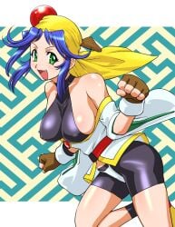 android breasts clothing covered_erect_nipples erect_nipples erect_nipples_under_clothes female female fingerless_gloves gloves large_breasts lime_(saber_j) nipples oerba_yun_fang saber_marionette saber_marionette_j sayagata sideboob solo spats ueyama_michirou wagara