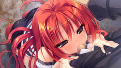 1boy bug_system_(company) censored cum fellatio female game_cg kokomo long_hair red_hair rubi-sama shiniyuku_kimi_yakata_ni_mebuku_zouo tagme tears