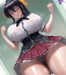 1girls ai_generated akeno_himejima big_breasts black_hair cameltoe curvy curvy_female curvy_figure female female_focus female_only from_below high_school_dxd huge_breasts large_breasts long_hair marshalperv panties pervyangel ponytail school_uniform shiny shiny_skin skirt solo solo_female solo_focus sweat sweating tagme tagme_(artist) thick_thighs upskirt watermark wide_hips