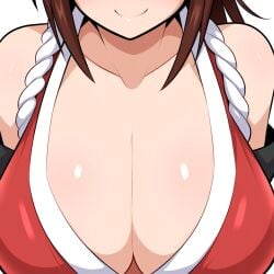 1girls ai_generated alternate_breast_size big_breasts breast_focus breasts chest close-up female huge_breasts king_of_fighters large_breasts mai_shiranui mullon novelai shiranui_mai snk solo