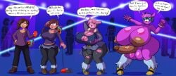 anthro bear_girl bottomless breast_expansion breast_grab breasts brown_hair dark_skin dialogue dj_bop_(fortnite) english_text femsub fortnite furry futanari gloves happy_trance hyper_breasts leg_warmers leggings miniskirt nipples nude open_mouth penis pink_hair pink_skin prinnydood shoes short_hair tagme text topless transformation transformation_sequence