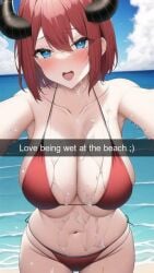 1girls 9:16 ahe_gao ai_generated big_breasts bikini blowjob cum edit english_text horns horny lovedemonia nai_diffusion red_hair short_hair snapchat stable_diffusion virtual_youtuber