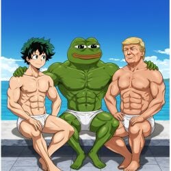 3boys ai_generated donald_trump izuku_midoriya lovers male muscles muscular pepe_the_frog riku_tanigawa