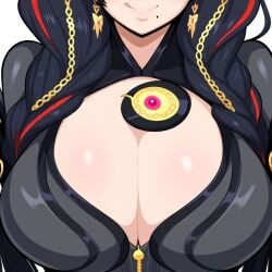 1girls ai_generated alternate_breast_size bayonetta bayonetta_(character) big_breasts breast_focus breasts chest cleavage close-up female huge_breasts large_breasts mullon novelai solo