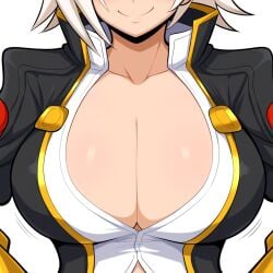 1girls ai_generated alternate_breast_size big_breasts blazblue breast_focus breasts bullet_(blazblue) chest close-up dark-skinned_female dark_skin female huge_breasts large_breasts mullon novelai solo