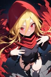 ai_generated black_dress blonde_hair pussy red_cape red_eyes ryuuzen