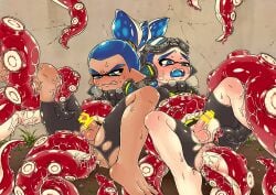 2boys agent_3_(splatoon) ahe_gao censored_penis dubious_consent gay goggles_(splatoon) inkling_boy male_only nintendo obata_riri rider_(splatoon) splatoon splatoon_(manga) tentacle tentacle_sex tentacles_around_legs torn_legwear